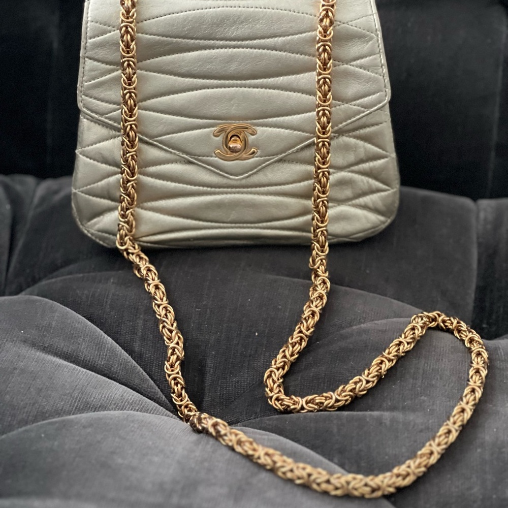 Vintage Chanel champagne metallic Shoulder Bag with Quilted Design